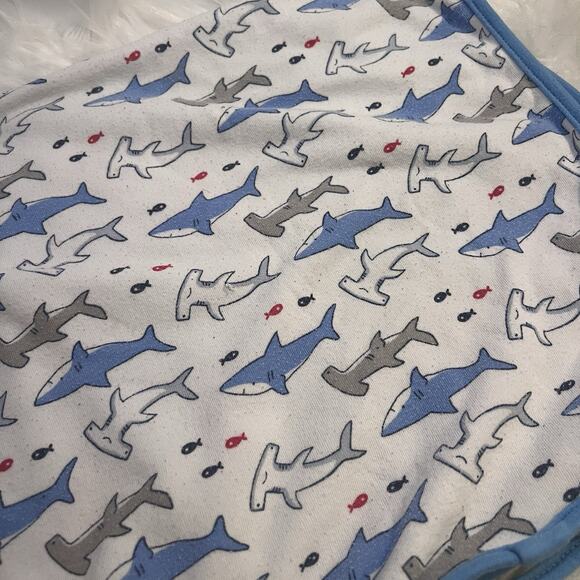 Simple Joys Carter Blue Trim White Gray Shark Fish Baby Security Lovey Blanket - Picture 2 of 4